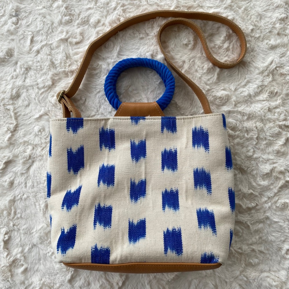 Mercado Global Dalia Ikat Tote Bag Crossbody Purse Womens Coastal Nautical Beach - Picture 4 of 14